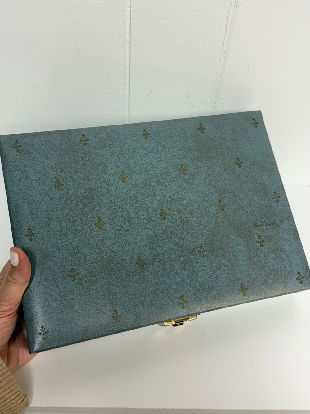 Vintage Blue Mid-Century Jewelry Box Jewelry Case Velvet Lining MCM